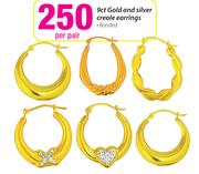 9ct Gold and Silver Creole Earrings-Per Pair