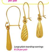 9ct Gold and Silver Large Plain Teardrop Earrings-Per Pair