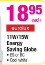 Eurolux 11W/15W Energy Saving Globe-Each