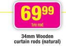 Decorland 34mm Wooden Curtain Rods(Natural)-1m Rod