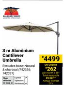 Kalahari Shade 3m Aluminium Cantilever Umbrella