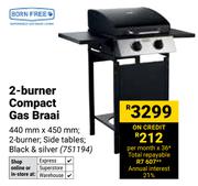 Born Free 2 Burner Compact Gas Braai 440mm x 450mm