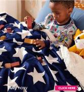 Tully Printed/Sherpa Blanket (Navy) 100 x 140cm