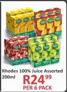 Rhodes 100% Juice Assorted 200ml-Per 6 Packs