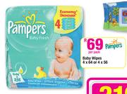  Pampers Baby Wipes-4 x 64's Or 4 x 56's Per Pack