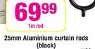 25mm Aluminium Curtain Rods(Black)-1m Rod