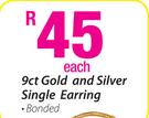 9ct Gold And Silver Bonded Single Earring-Each