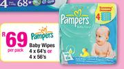 Pampers Baby Wipes 4 x 64's or 4 x 56's-Per Pack