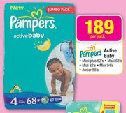 Pampers Active Baby Maxi Plus 62's/Maxi 68's/Midi 82's/Mini 94's/Junior 58's-Per Pack