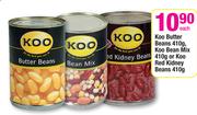 Koo Butter Beans-410gm, Koo Bean Mix-410gm or Koo Red Kidney Beans-410gm Each