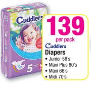 Cuddlers Diapers Junior-56's,Maxi Plus-60's,Maxi-66's,Midi-70's-Per Pack