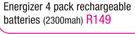 Energizer 4 Pack Rechargeable Batteries-2300mah
