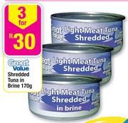 Great value Shredded Tuna In Brine-3x170g