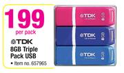 TDK 8GB Triple Pack USB-Per Pack