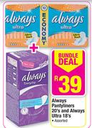 Always Pantyliners-20's And Always Ultra Assorted-18's