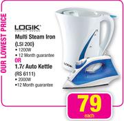 Logik Multi Steam Iron LSI 200 Or 1.7L  Auto Kettle RS 6111-Each