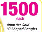 4mm 9ct Gold "C" Shaped Bangles-Each