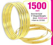 4mm 9ct Gold "C" Shaped Bangles-Each