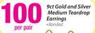 9Ct Gold And Silver Medium Teardrop Earrings Banded-Per Pair