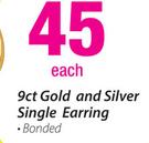 9Ct Gold And Silver Single Earring Banded-Each