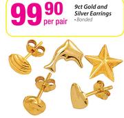 9Ct Gold And Silver Earrings-Per Pair
