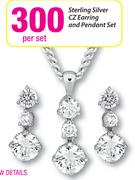 Sterling Silver CZ Earring And Pendant Set-Per Set