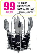 16 Piece Cutlery Set In Wire Basket