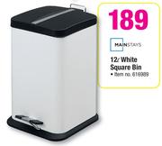 Mainstays 12L White Square Bin