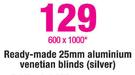 Ready-Made 25mm Aluminium Venetian Blinds(Silver) 600x1000mm