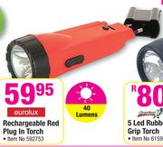 Eurolux Rechargeable Red Plug In Torch 40 Lumens