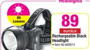 Eurolux Rechargeable Black Headlight 80 Lumens