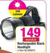 Eurolux Rechargeable Black Headlight 240 Lumens