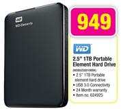 WD 2.5" 1TB Portable Element Hard Drive WDBUZG0010BBK