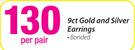 9ct Gold and Silver Earrings-Per Pair