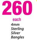 4mm Sterling Silver Bangles-Each