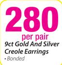 9ct Gold and Silver Creole Earrings-Per Pair
