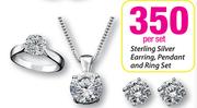Sterling Silver Earring, Pendant and Ring Set-Per Set