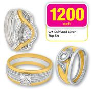 9ct Gold and Silver Trip Set Each