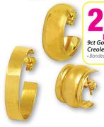 9ct Gold and Silver Creole Earrings-Per Pair