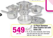 Tissolli 12 Piece Stainless Steel Saphire Set With Solid Lids