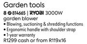 Ryobi 3000W Garden Blower 814665
