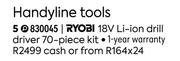 Ryobi 18V Li-Ion Drill Driver 70 Piece Kit 830045