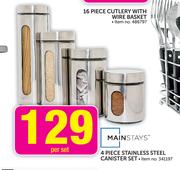 Mainstays 4 Piece Stainless Steel Canister Set-Per Set
