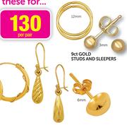 9ct Gold Studs And Sleepers Earrings-Per Pair