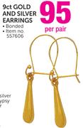 9ct Gold And Silver Earrings Bonded-Per Pair