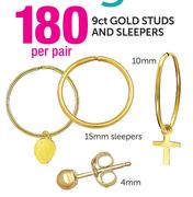 9ct Gold Studs And Sleepers-Per Pair