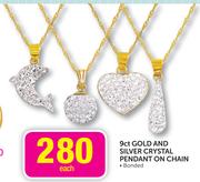 9ct Gold And Silver Crystal Pendant On Chain Bonded-Each