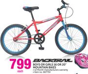 Backtrail Boys Or Girls 16 Or 20" Mountain Bikes