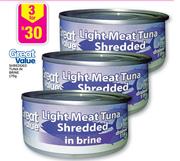 Great Value Shredded-Tuna In Brine-3x170g