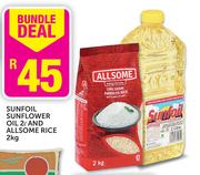 Sunfoil Sunflower Oil-2Ltr and Allsome Rice-2kg